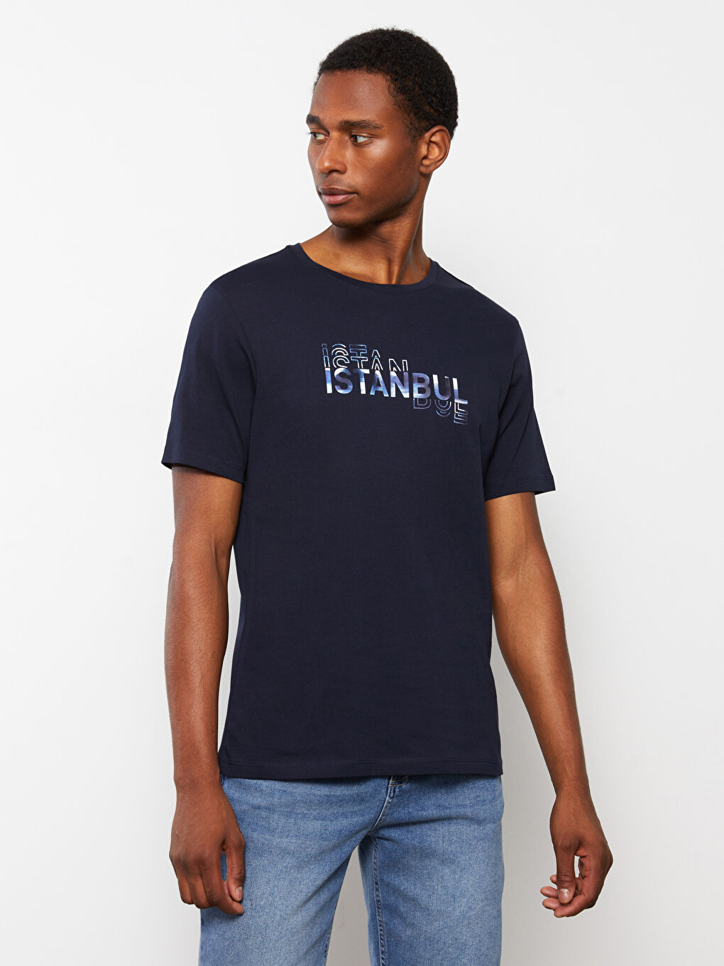 Футболка Мужская с Круглым Вырезом, Коротким Рукавом, С Принтом, Из Гребенного Хлопка-1