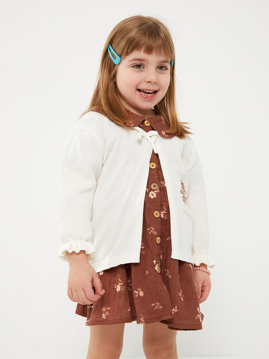 LCW baby V Neck Long Sleeve Embroidery Detailed Baby Girl Knitwear Cardigan -S3CP85Z1-FRC