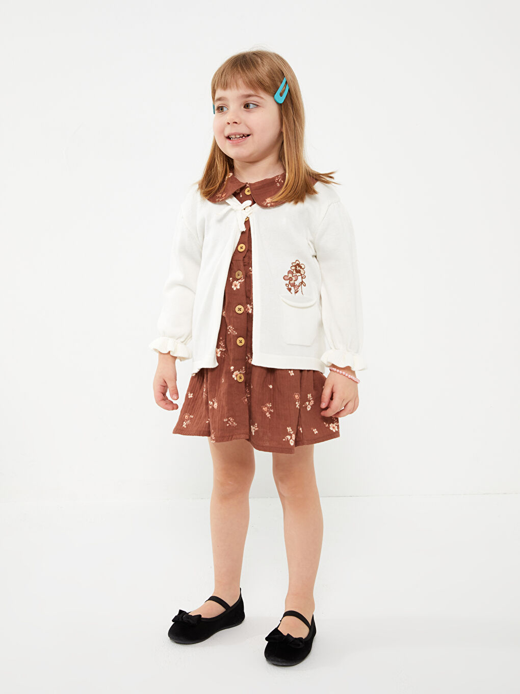 LCW baby V Neck Long Sleeve Embroidery Detailed Baby Girl Knitwear Cardigan -S3CP85Z1-FRC
