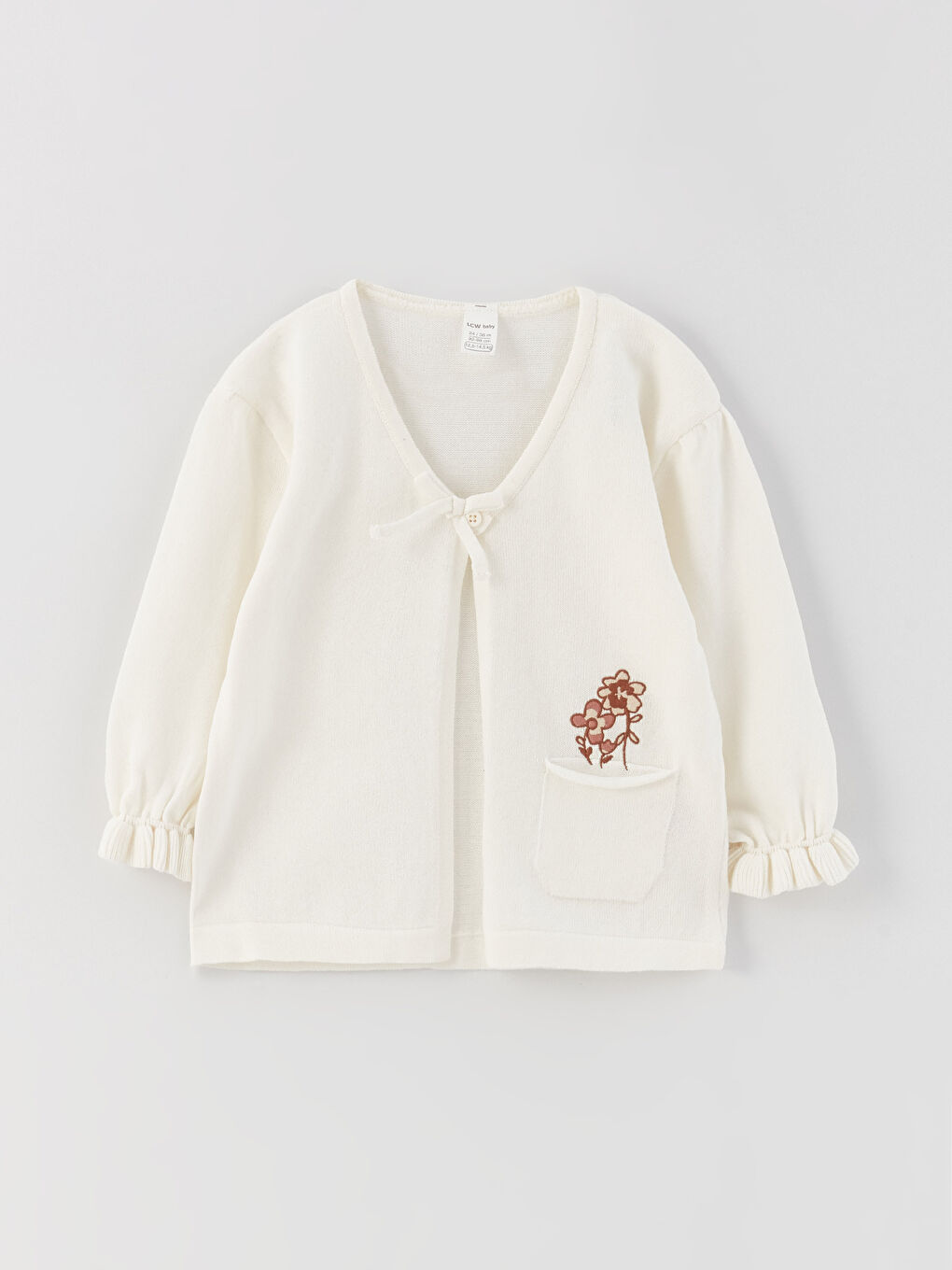 LCW baby V Neck Long Sleeve Embroidery Detailed Baby Girl Knitwear Cardigan -S3CP85Z1-FRC