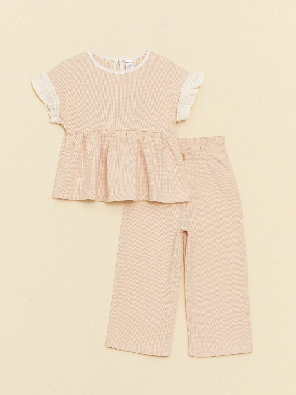 Pembe Bisiklet Yaka Kısa Kollu Kız Bebek Bluz ve Pantolon 2'li Takım-5