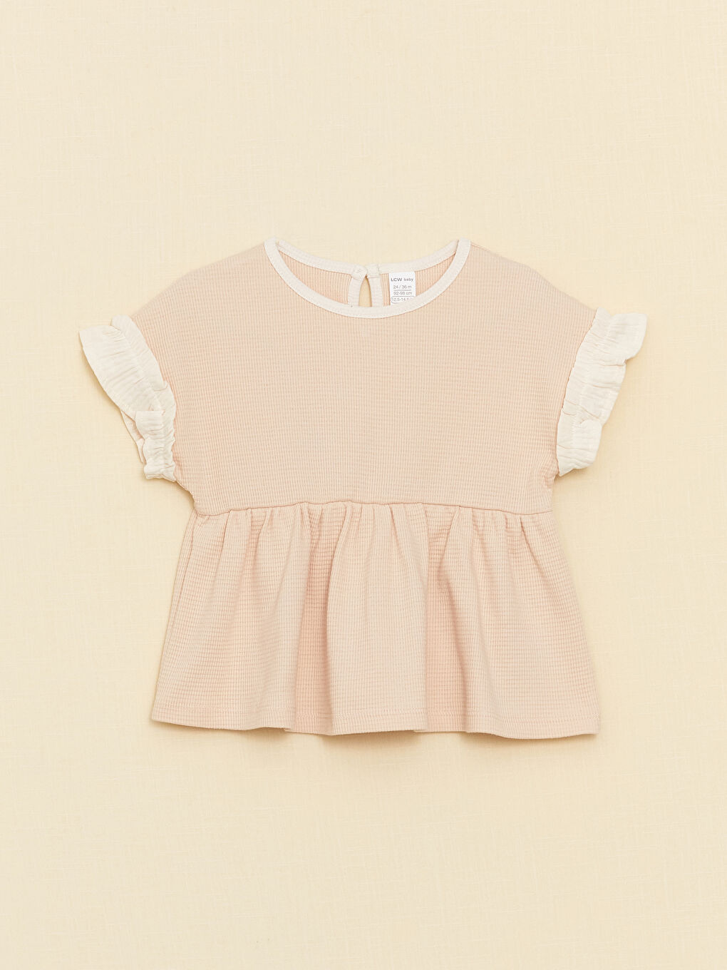 Pembe Bisiklet Yaka Kısa Kollu Kız Bebek Bluz ve Pantolon 2'li Takım-6