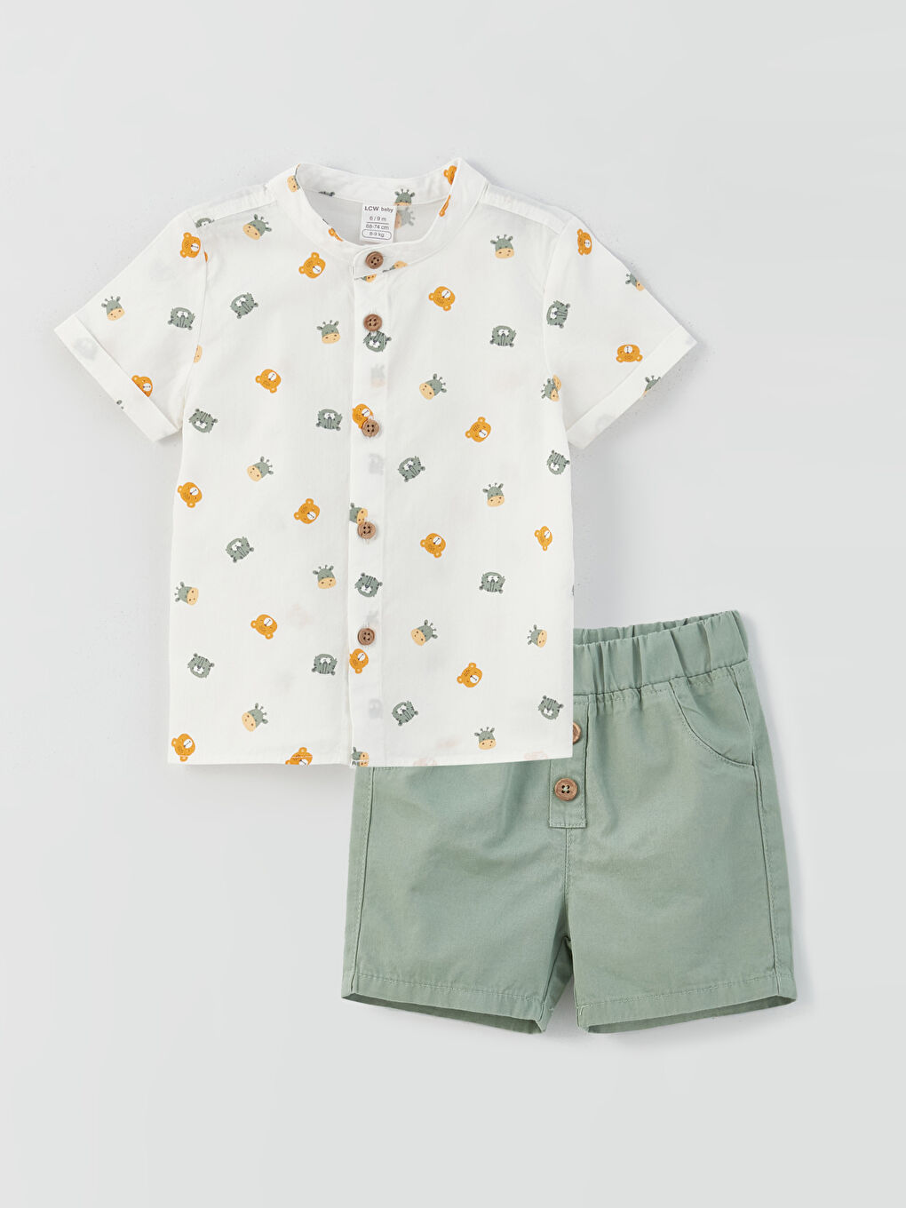 قميص و شورت بأكمام قصيرة بياقة الجد للأولاد الصغار طقم من قطعتين