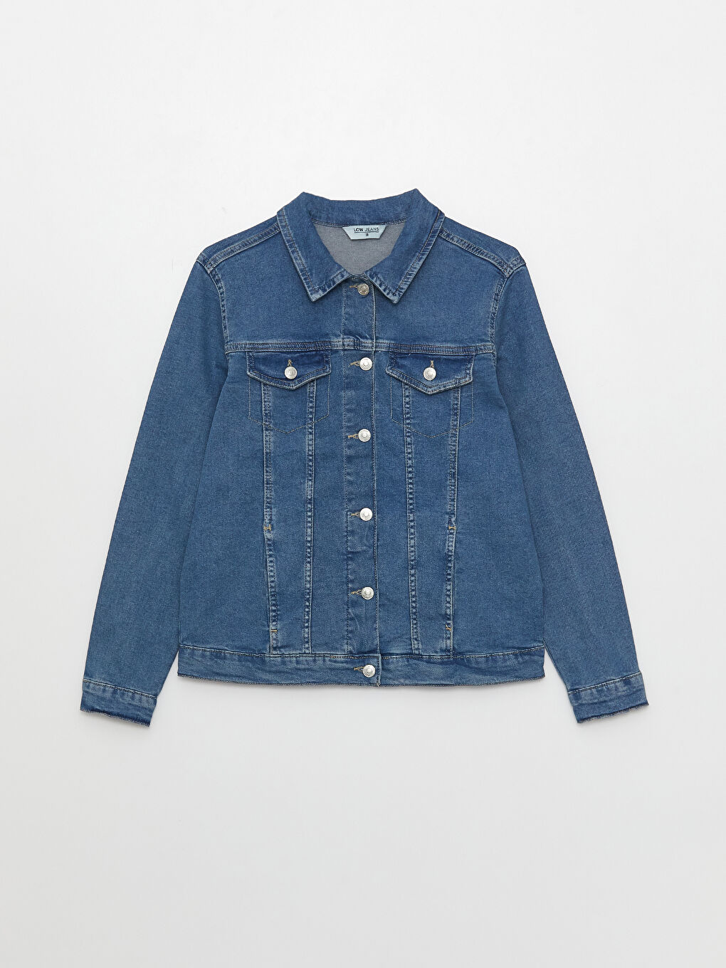 Geacă din denim cu guler de cămașă și mânecă lungă pentru femei-5