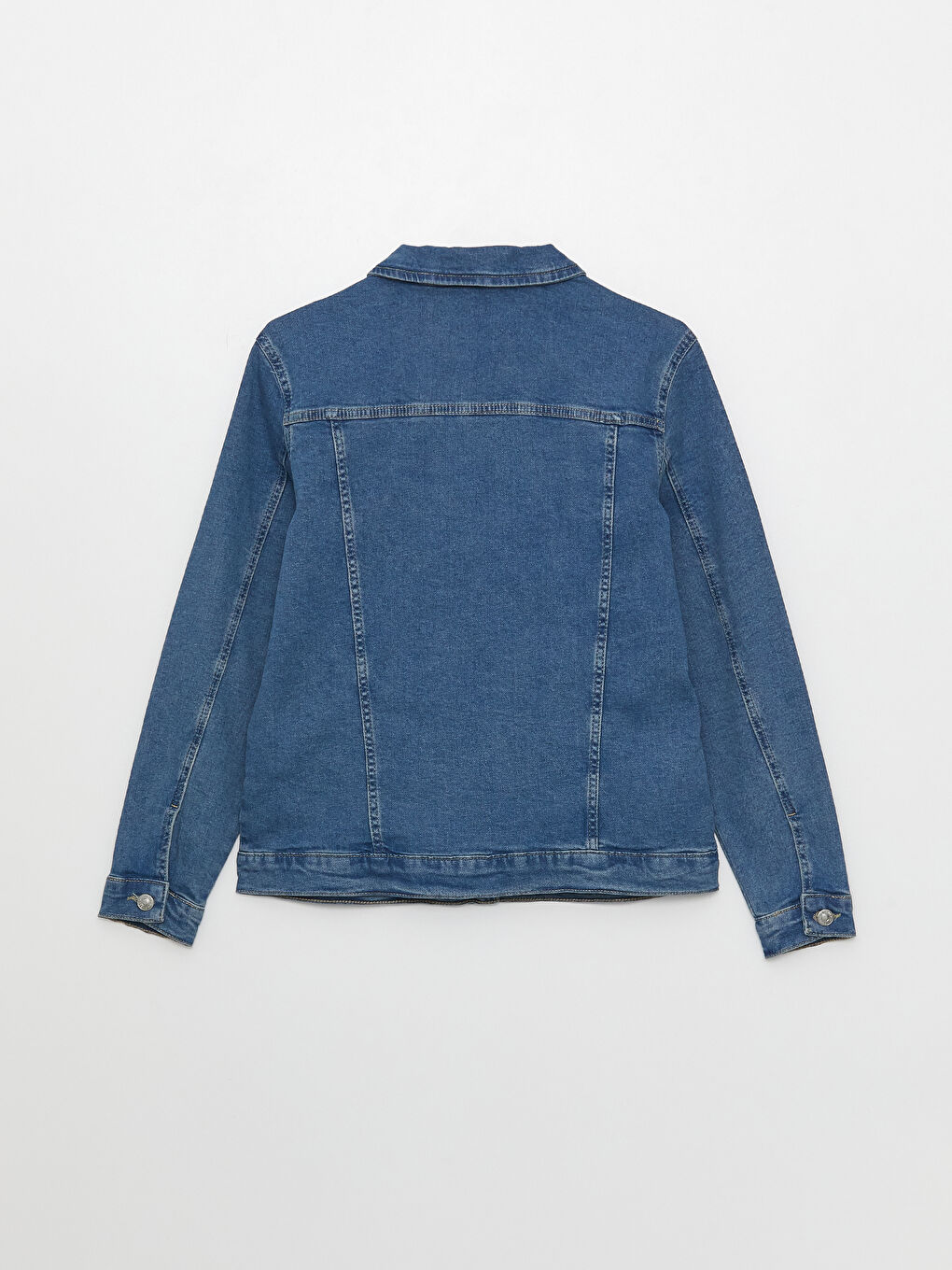 Geacă din denim cu guler de cămașă și mânecă lungă pentru femei-6