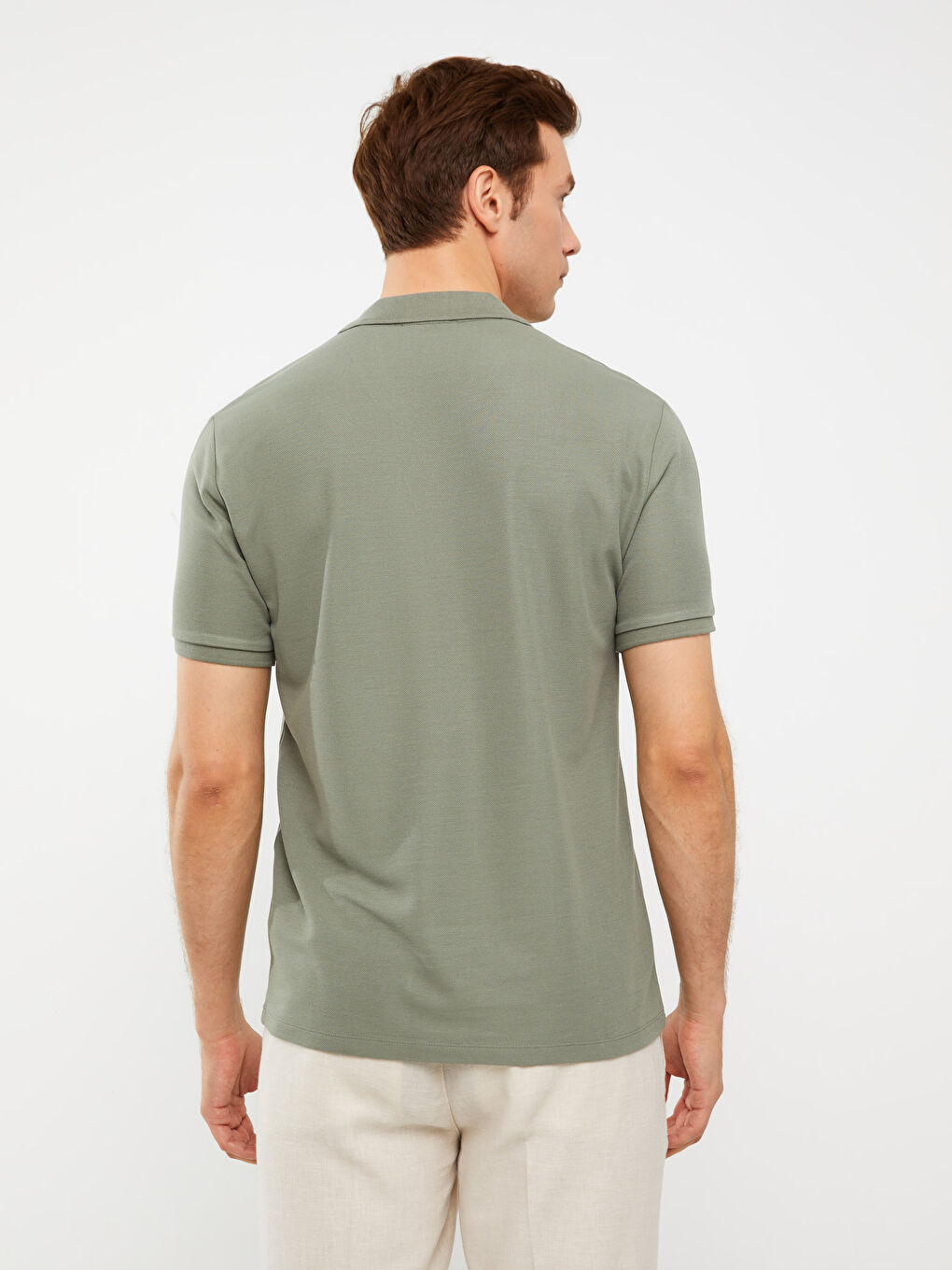 Haki Resort Yaka Kısa Kollu Erkek Tişört-4