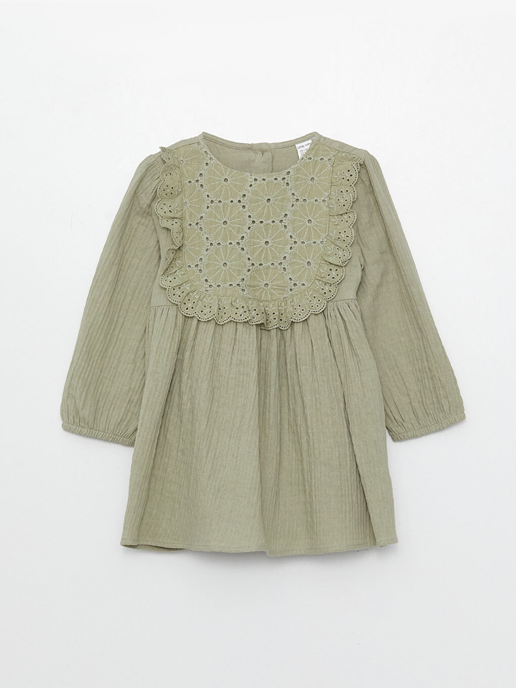 Crew Neck Long Sleeve Embroidered Baby Girls' Dress-4