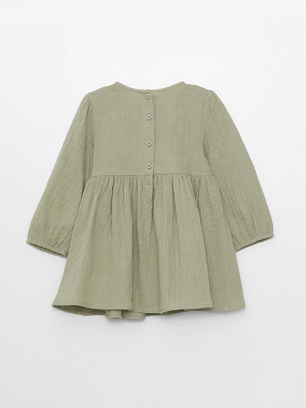 Crew Neck Long Sleeve Embroidered Baby Girls' Dress-5
