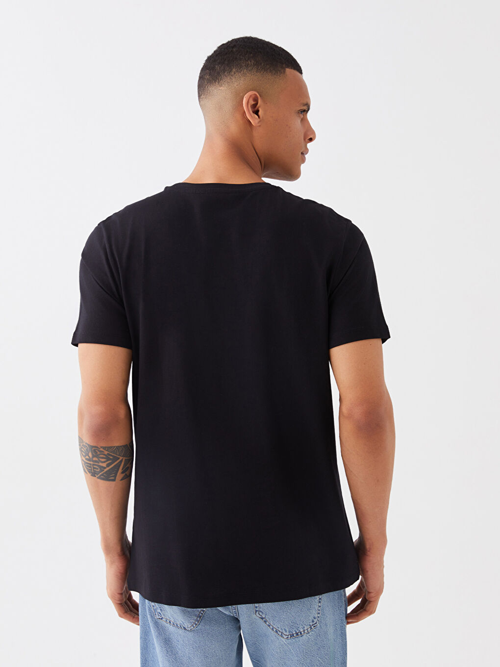 Siyah Bisiklet Yaka Kısa Kollu Baskılı Penye Erkek Tişört-4