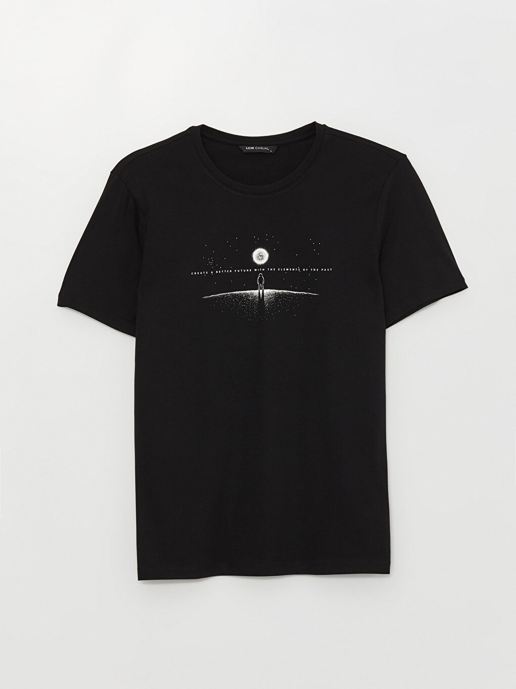 Siyah Bisiklet Yaka Kısa Kollu Baskılı Penye Erkek Tişört-5