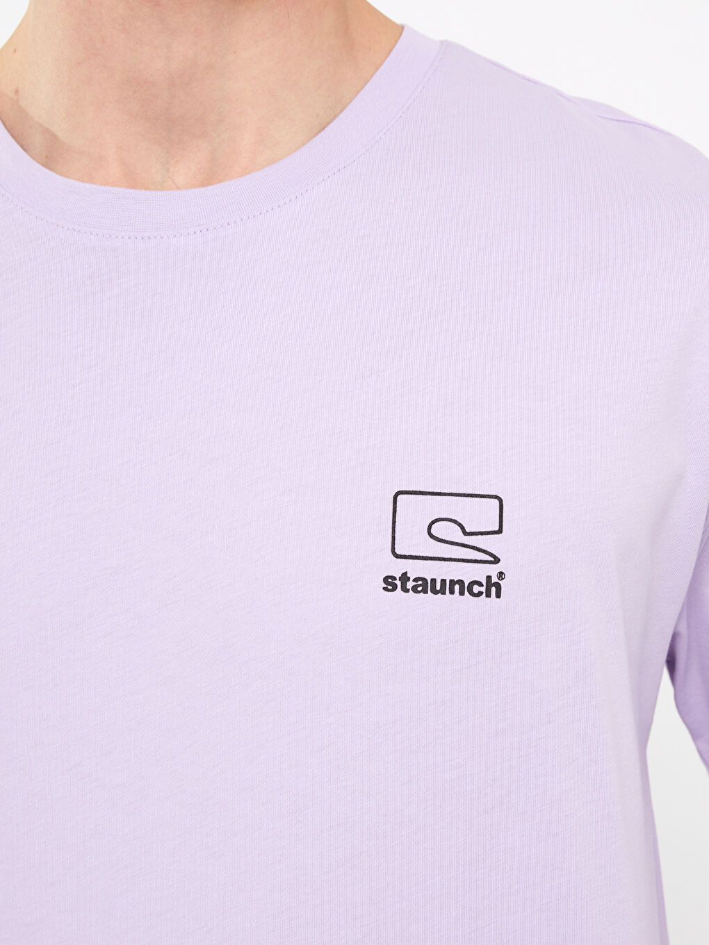 Lila Bisiklet Yaka Kısa Kollu Baskılı Erkek Tişört-3