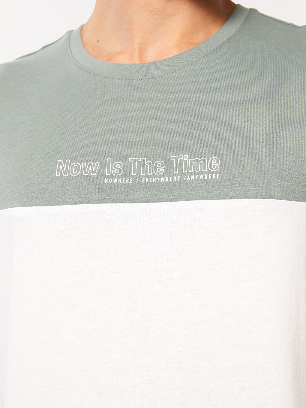 Yeşil Bisiklet Yaka Kısa Kollu Renk Bloklu Penye Erkek Tişört-3