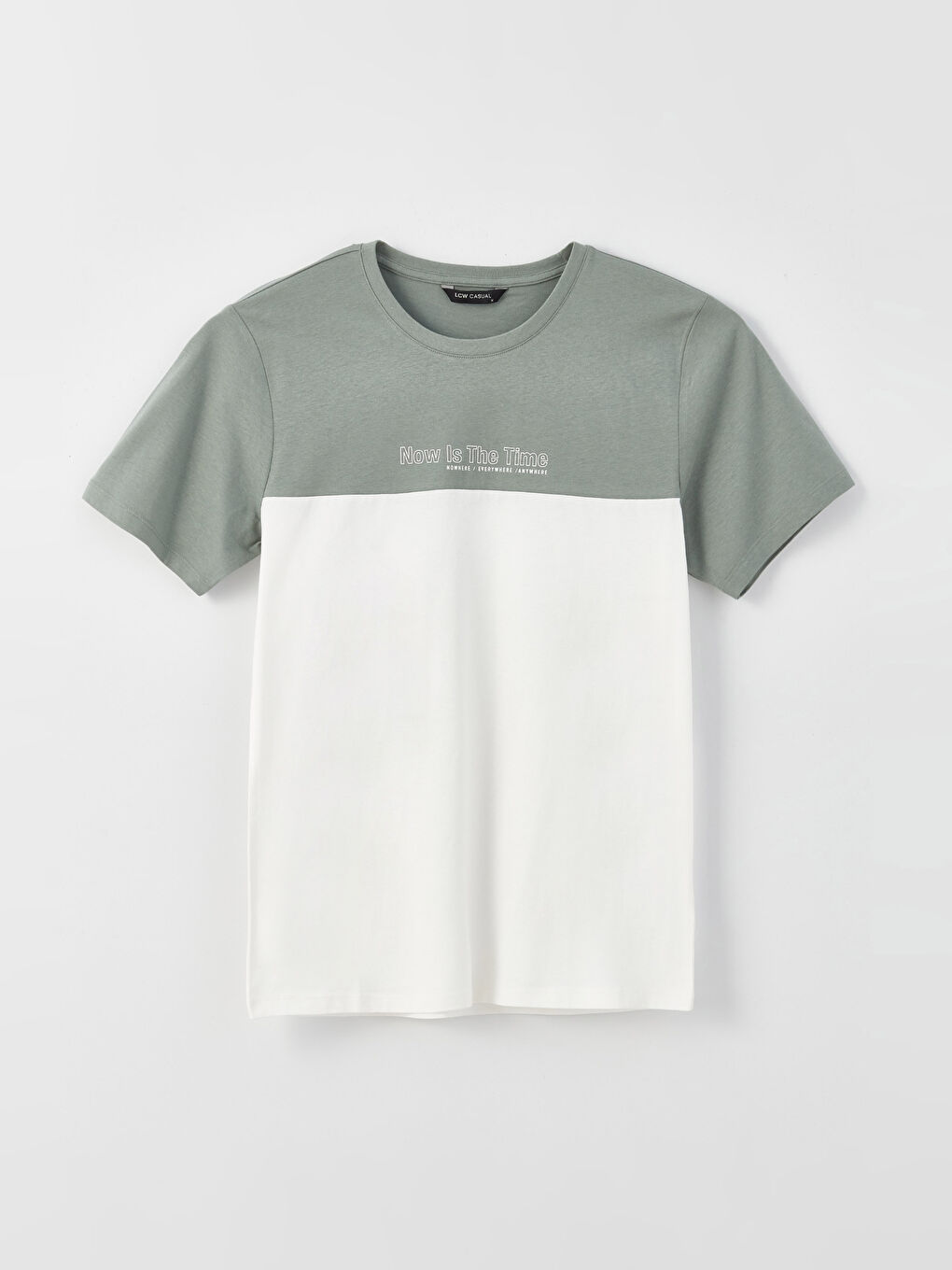 Yeşil Bisiklet Yaka Kısa Kollu Renk Bloklu Penye Erkek Tişört-5