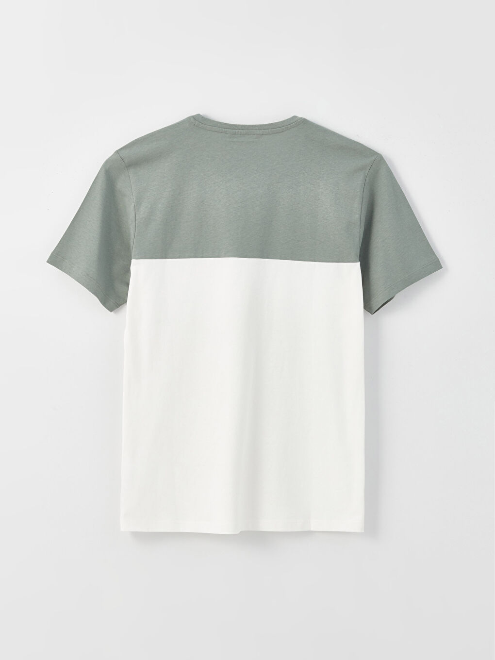 Yeşil Bisiklet Yaka Kısa Kollu Renk Bloklu Penye Erkek Tişört-6