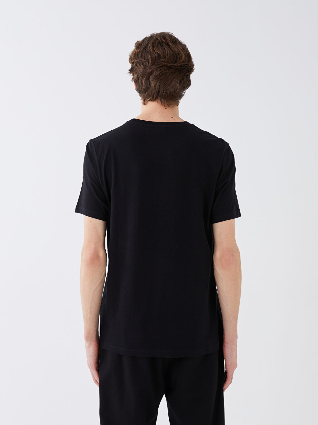 Siyah Bisiklet Yaka Kısa Kollu Baskılı Penye Erkek Tişört-4