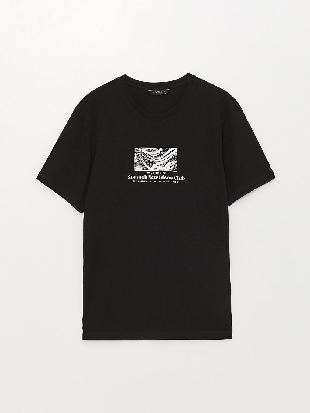 Siyah Bisiklet Yaka Kısa Kollu Baskılı Penye Erkek Tişört-5