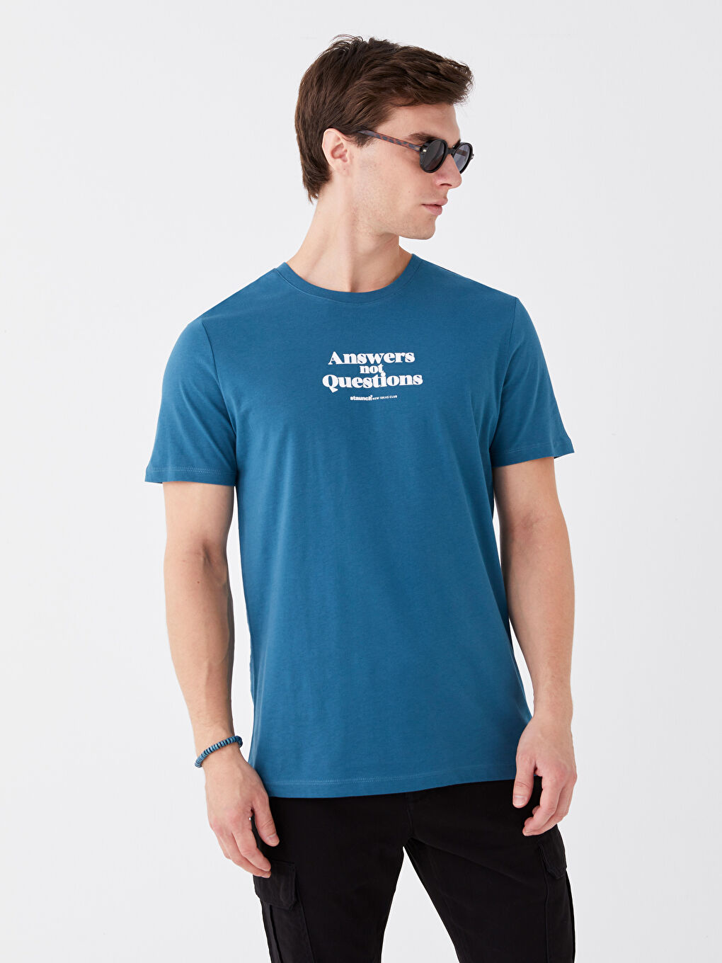 Petrol Bisiklet Yaka Kısa Kollu Baskılı Penye Erkek Tişört