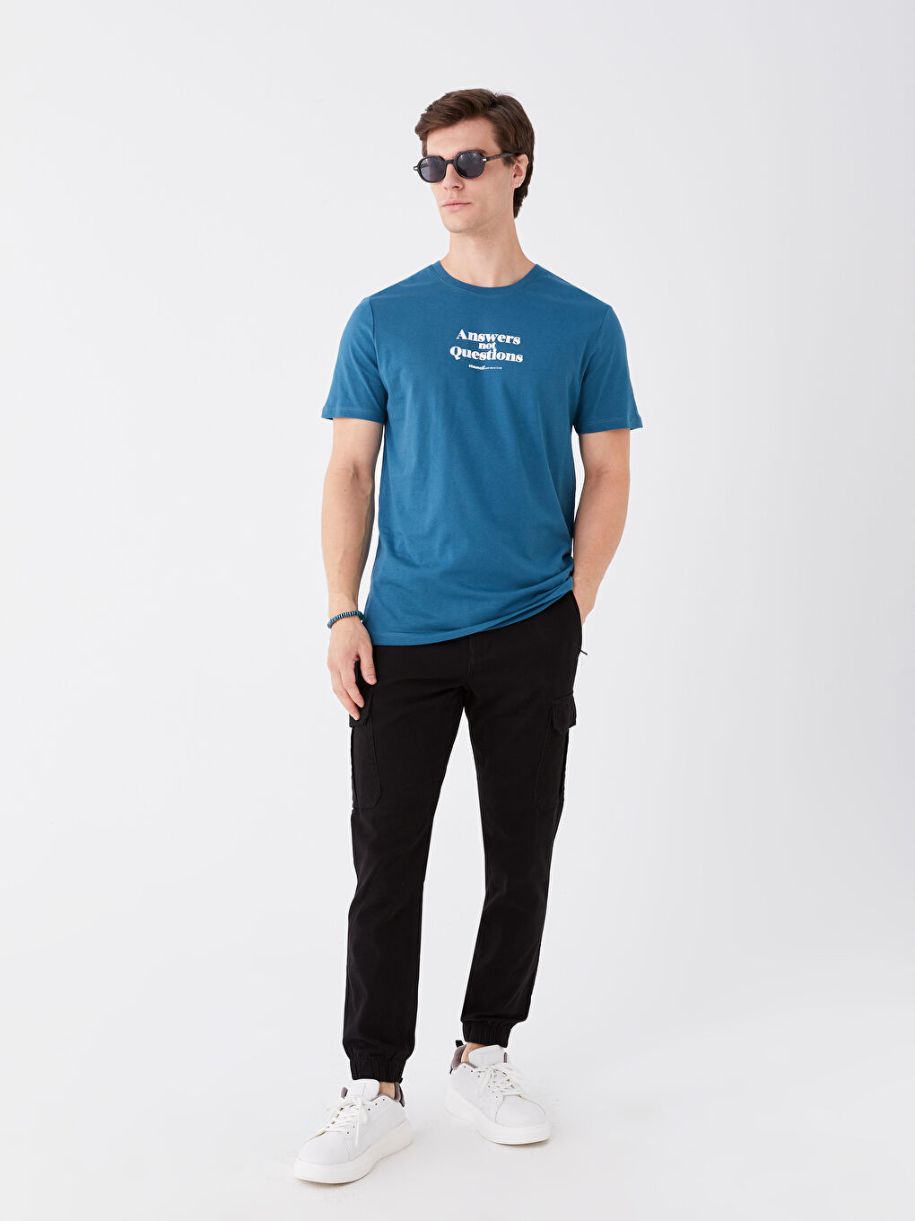 Petrol Bisiklet Yaka Kısa Kollu Baskılı Penye Erkek Tişört-2