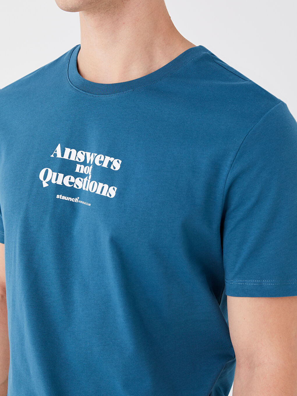 Petrol Bisiklet Yaka Kısa Kollu Baskılı Penye Erkek Tişört-3