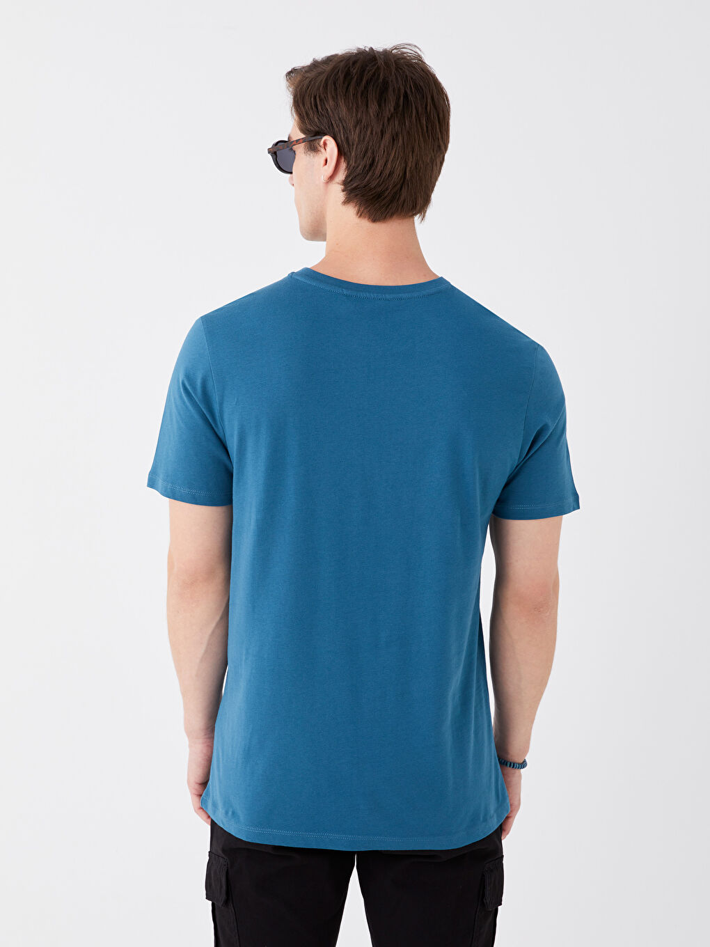 Petrol Bisiklet Yaka Kısa Kollu Baskılı Penye Erkek Tişört-4