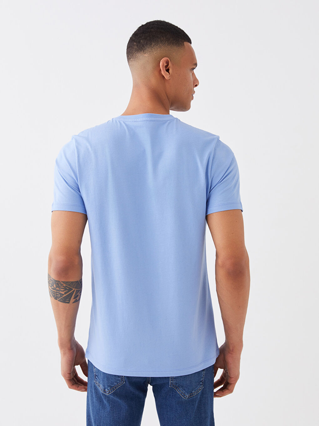 تيشيرت رجالي ياقة دائرية كم قصير مطبوع قطن ممشط-5