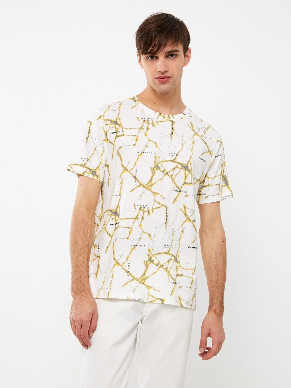 მრგვალი საყელო მოკლე სახელო ნიმუშიანი ჟერსი მამაკაცის მაისური-1