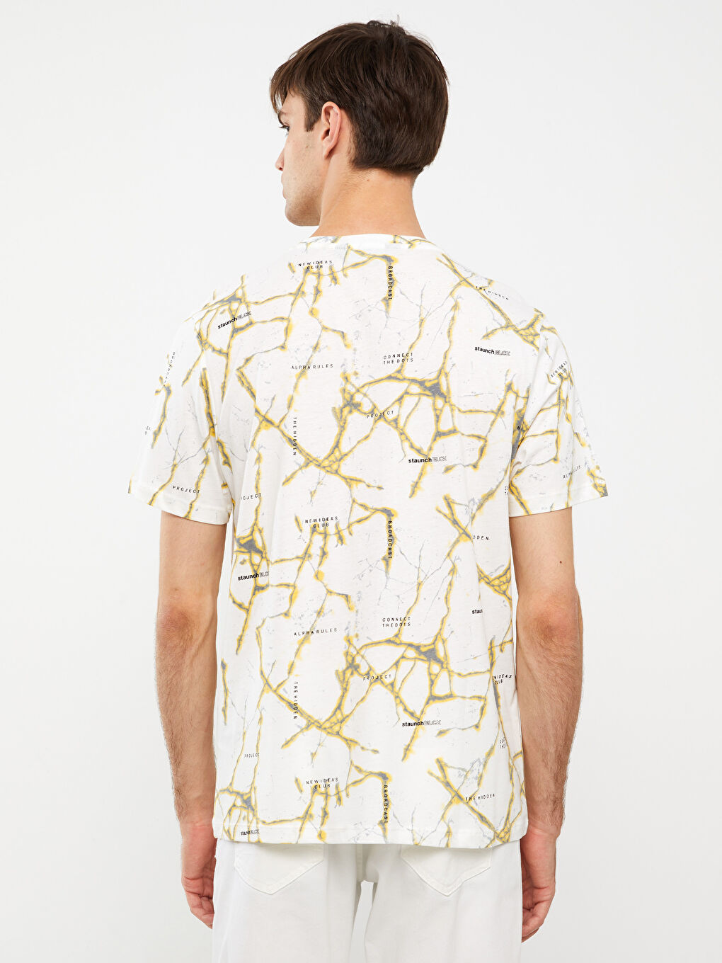 მრგვალი საყელო მოკლე სახელო ნიმუშიანი ჟერსი მამაკაცის მაისური-4