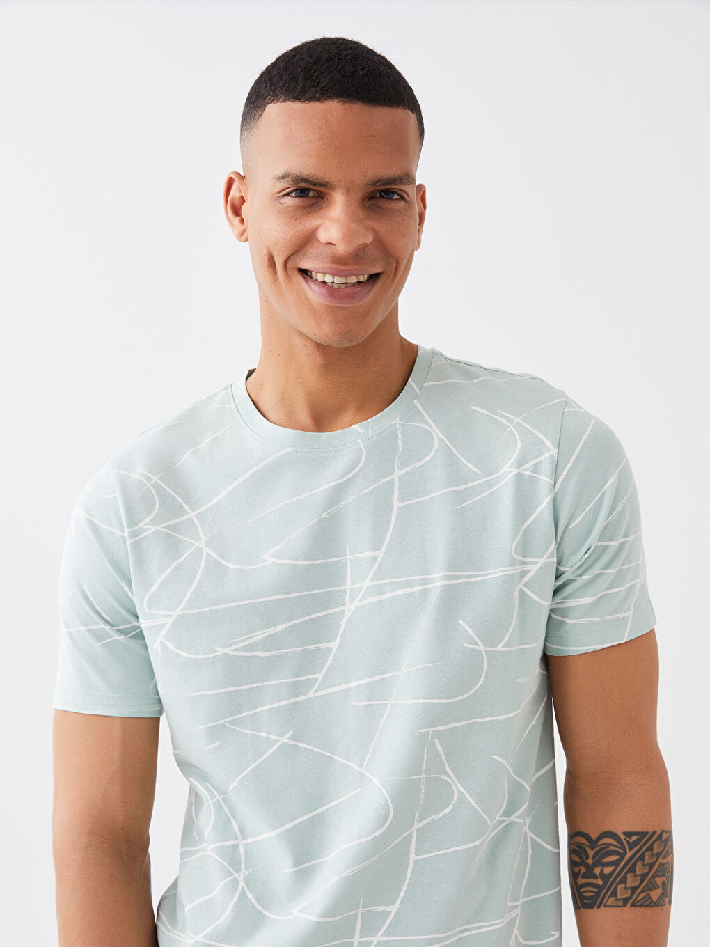 XSIDE Crew Neck Short Sleeve Patterned Jersey Men's T-Shirt -S3CQ51Z8-GAQ