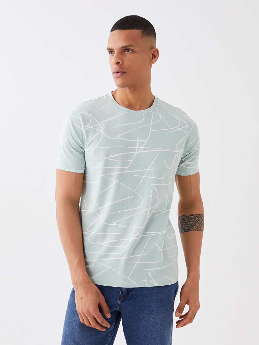XSIDE Crew Neck Short Sleeve Patterned Jersey Men's T-Shirt -S3CQ51Z8-GAQ