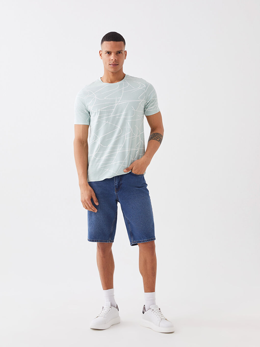 XSIDE Crew Neck Short Sleeve Patterned Jersey Men's T-Shirt -S3CQ51Z8-GAQ