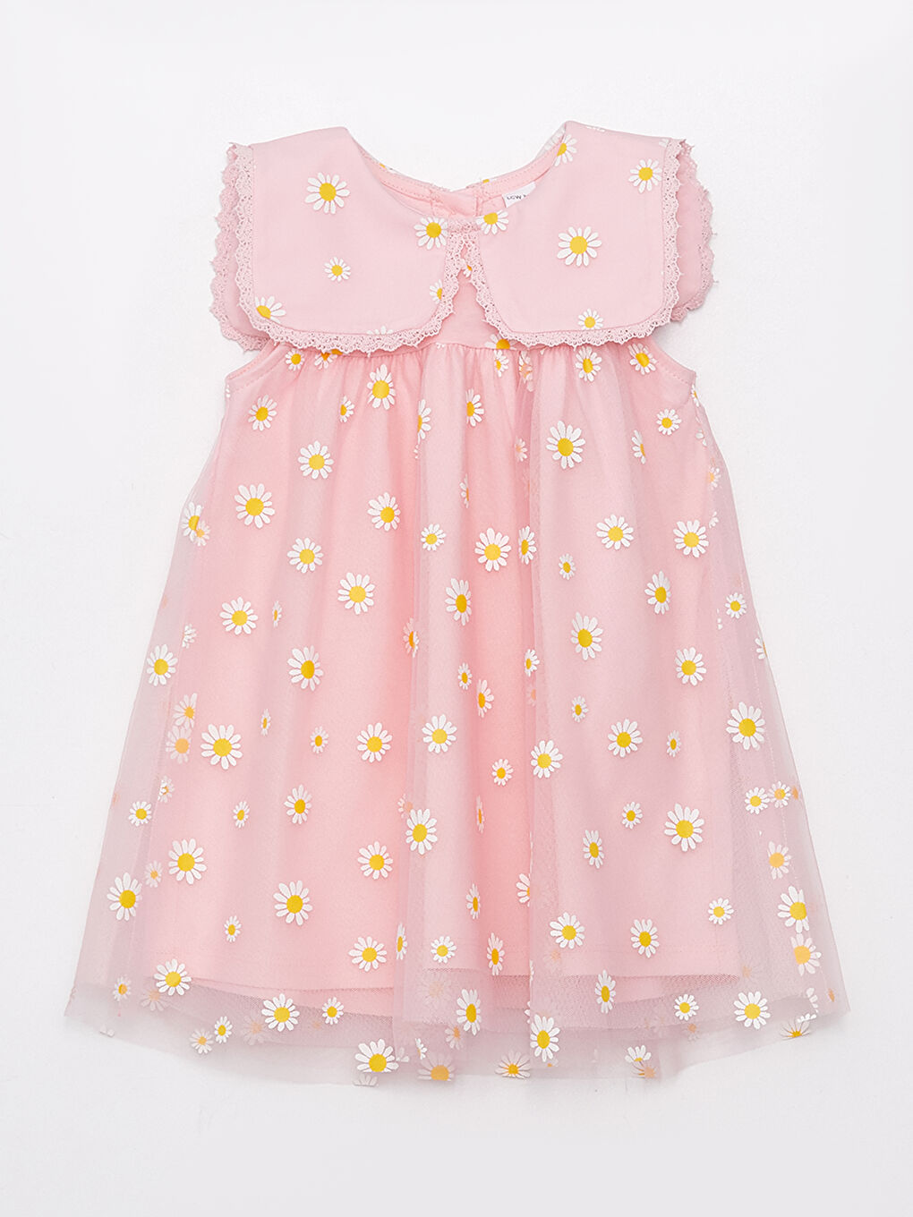 Pembe Bebe Yaka Nakışlı Kız Bebek Elbise