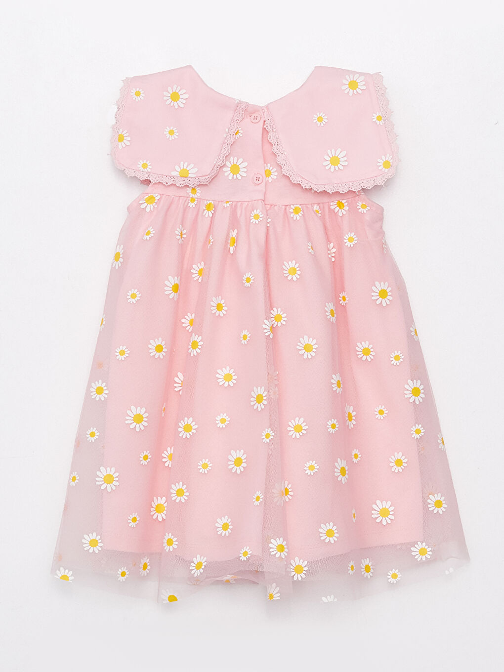 Pembe Bebe Yaka Nakışlı Kız Bebek Elbise-1