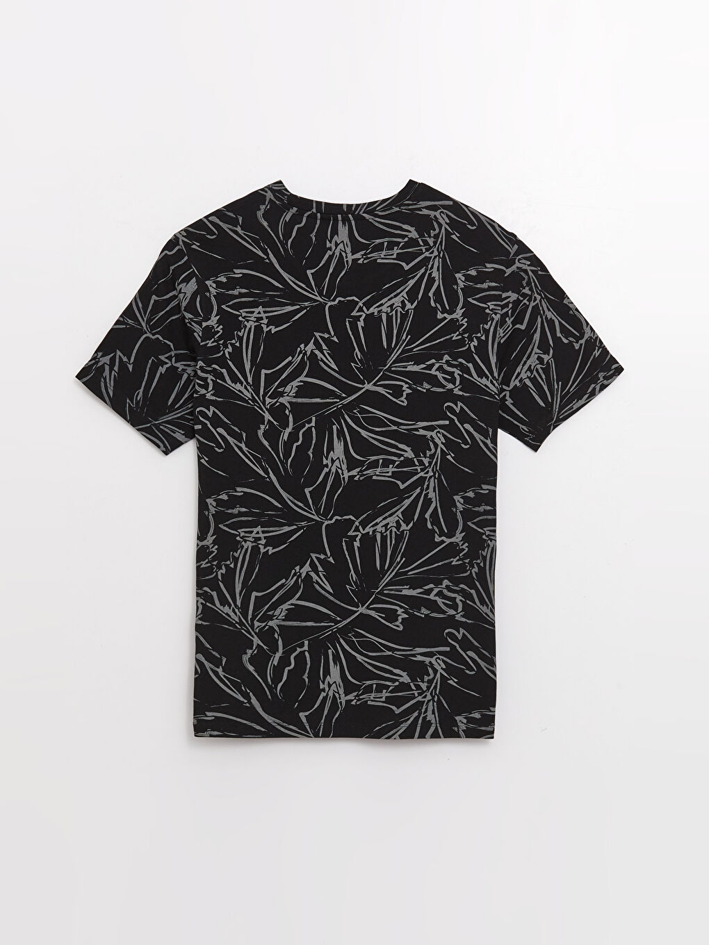 Siyah Bisiklet Yaka Kısa Kollu Desenli Penye Erkek Tişört-6