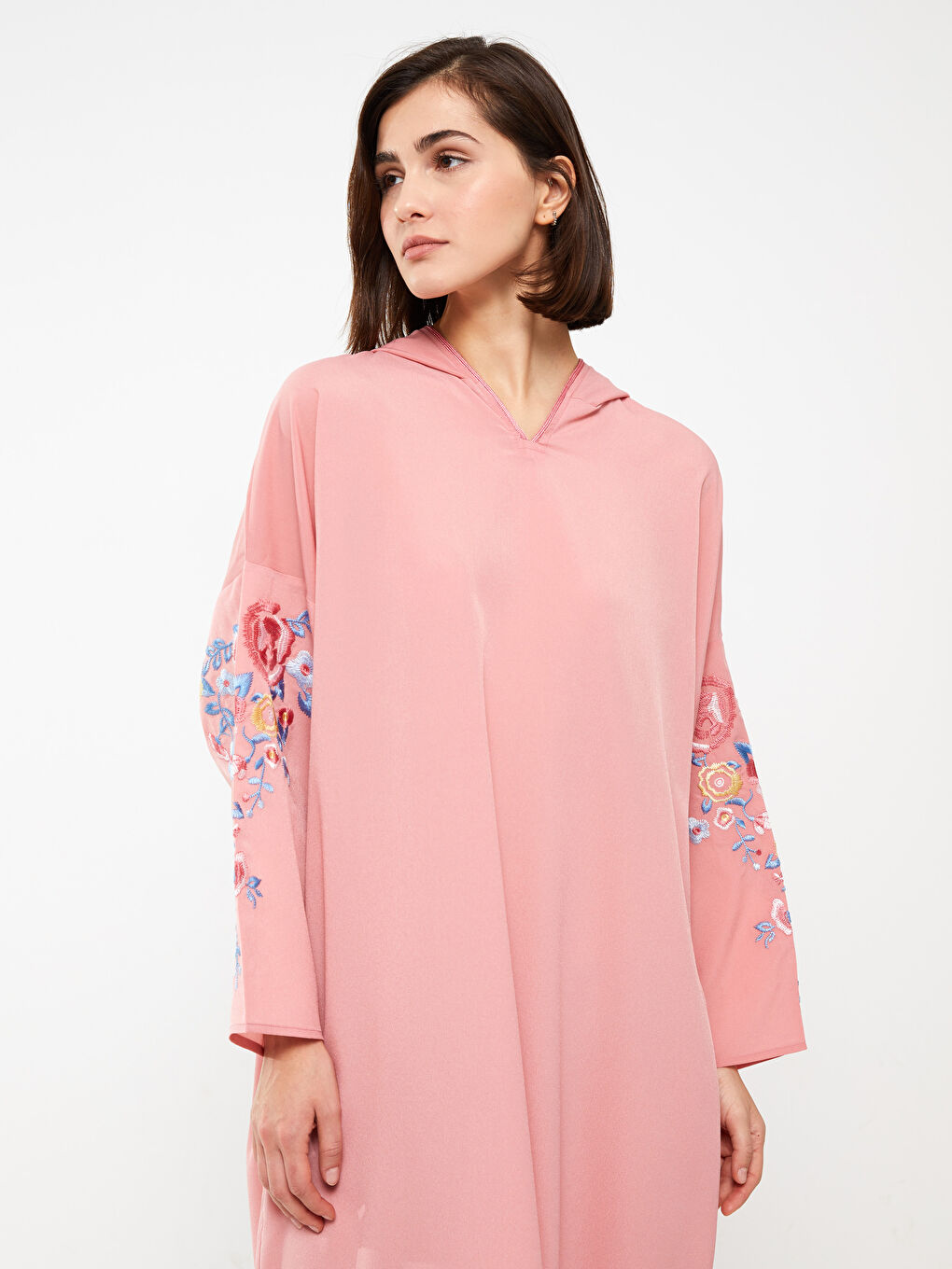 Hooded Embroidered Long Sleeve Oversize Women's Dress -S3CQ91Z8-QPS