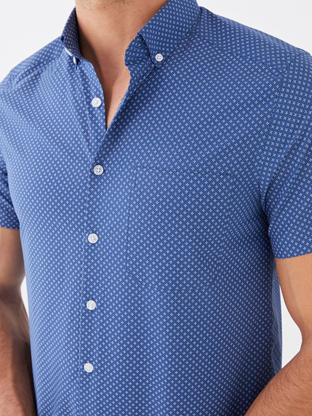 Ерлерге арналған тар пішім қысқа жең принтті жейде-3