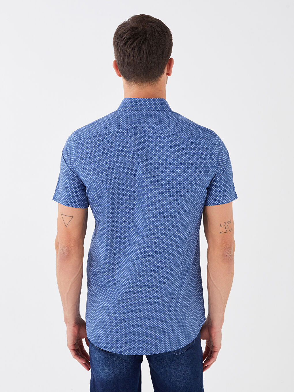 Ерлерге арналған тар пішім қысқа жең принтті жейде-4