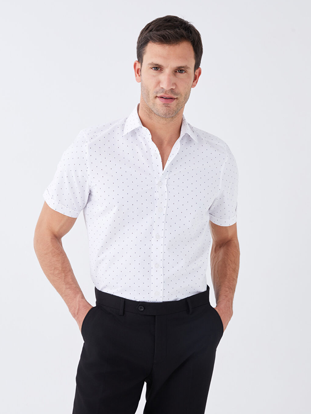 Regular Fit Short Sleeve Patterned Poplin Men's Shirt -S3CR11Z8-LU7