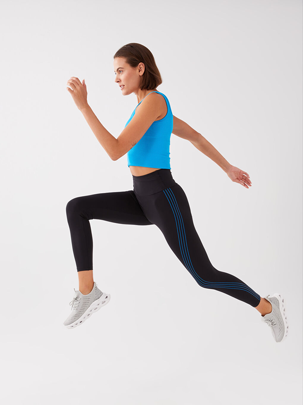 Women's Elastic Waist Striped Sport Leggings -S3CR17Z8-CVL