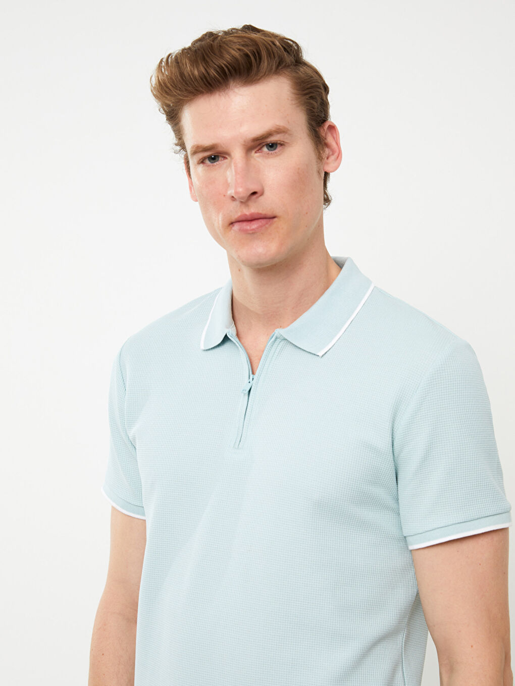 Turkuaz Polo Yaka Kısa Kollu Erkek Tişört-1