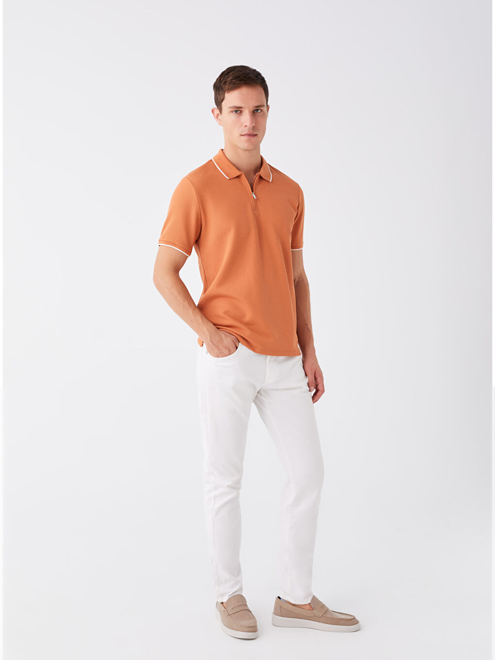 Turuncu Polo Yaka Kısa Kollu Erkek Tişört-2