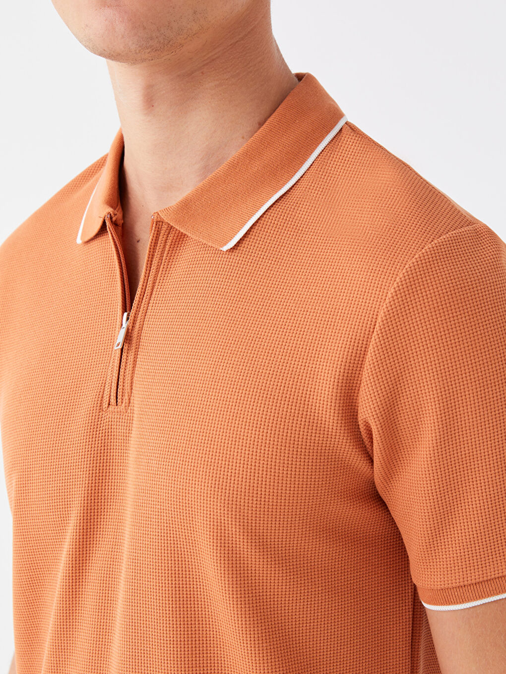 Turuncu Polo Yaka Kısa Kollu Erkek Tişört-3
