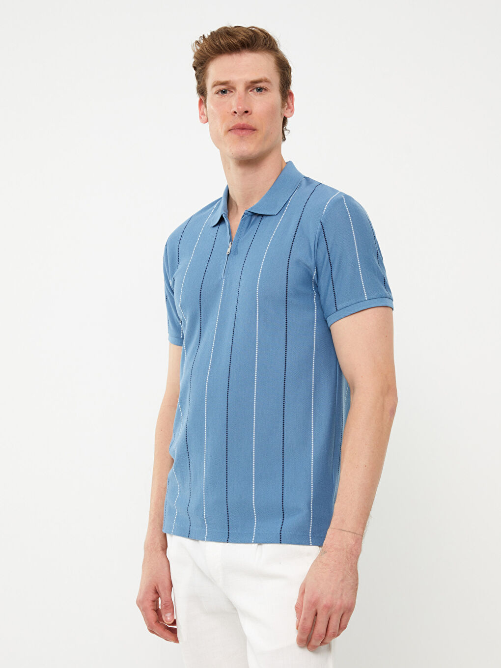 Tricou cu Guler Polo, Mânecă Scurtă, Vărgat, pentru Bărbați-1