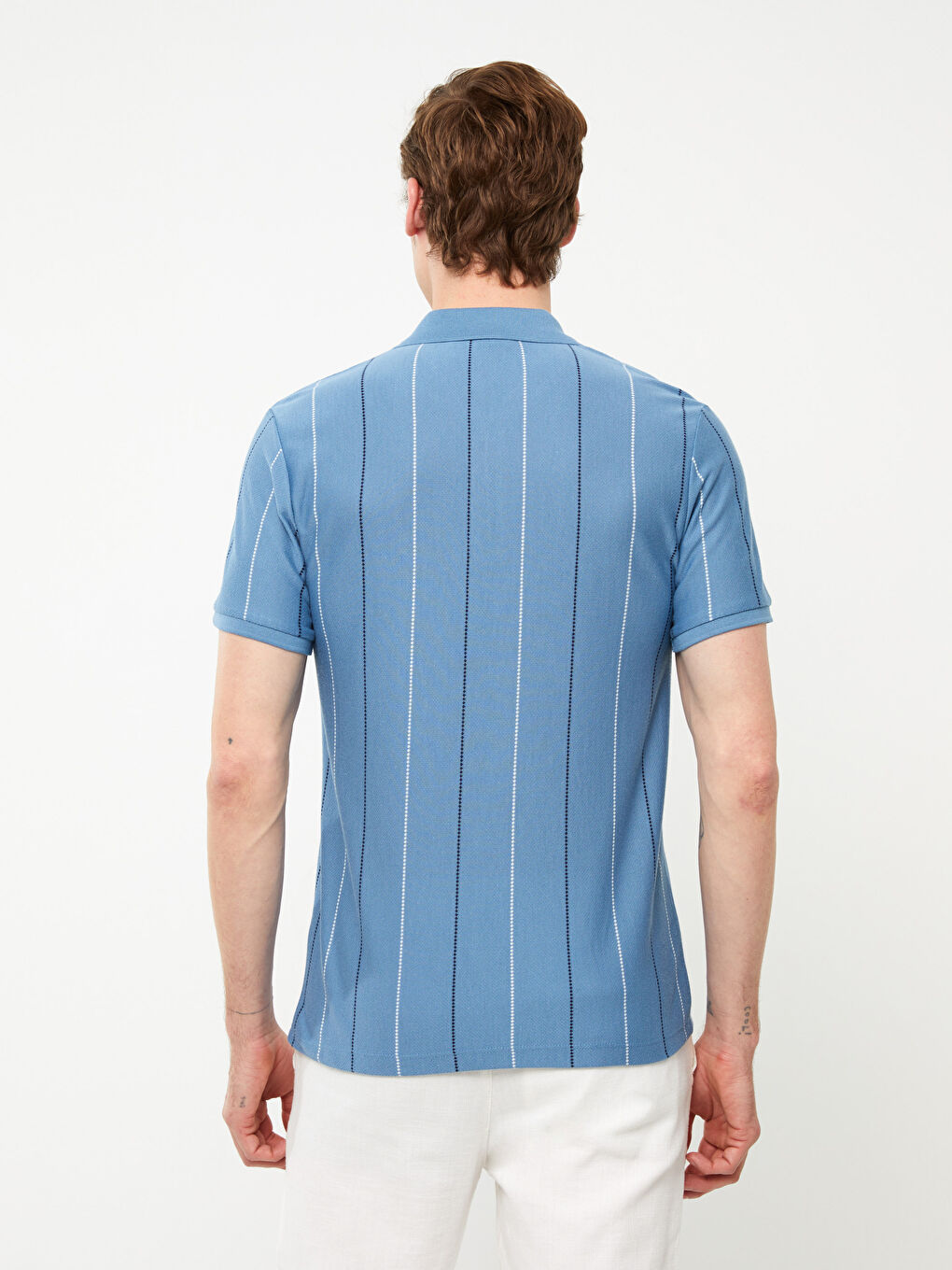 Tricou cu Guler Polo, Mânecă Scurtă, Vărgat, pentru Bărbați-4