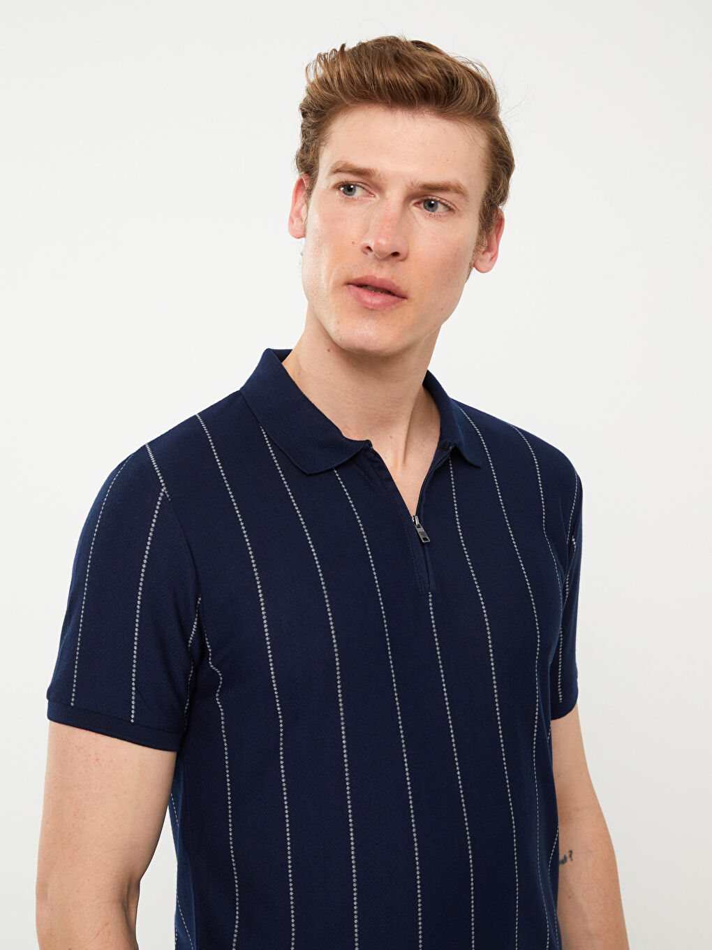 Rollkragen Kurzarm Gestreift Herren T-Shirt