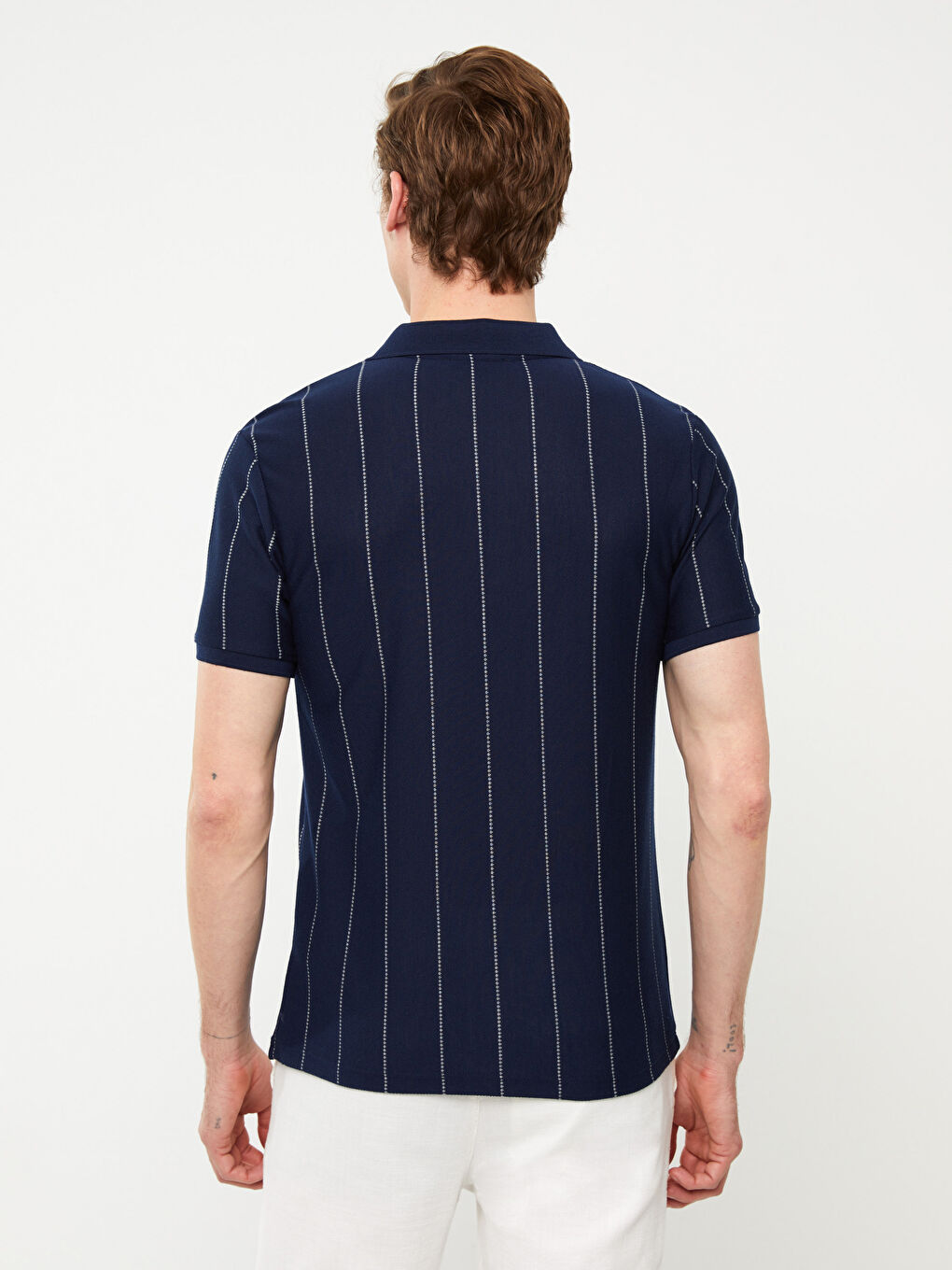 Rollkragen Kurzarm Gestreift Herren T-Shirt-4