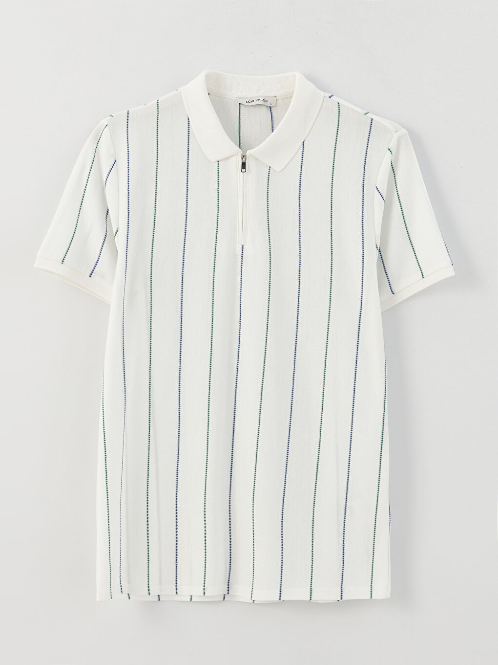 Ekru Polo Yaka Kısa Kollu Çizgili Erkek Tişört-5