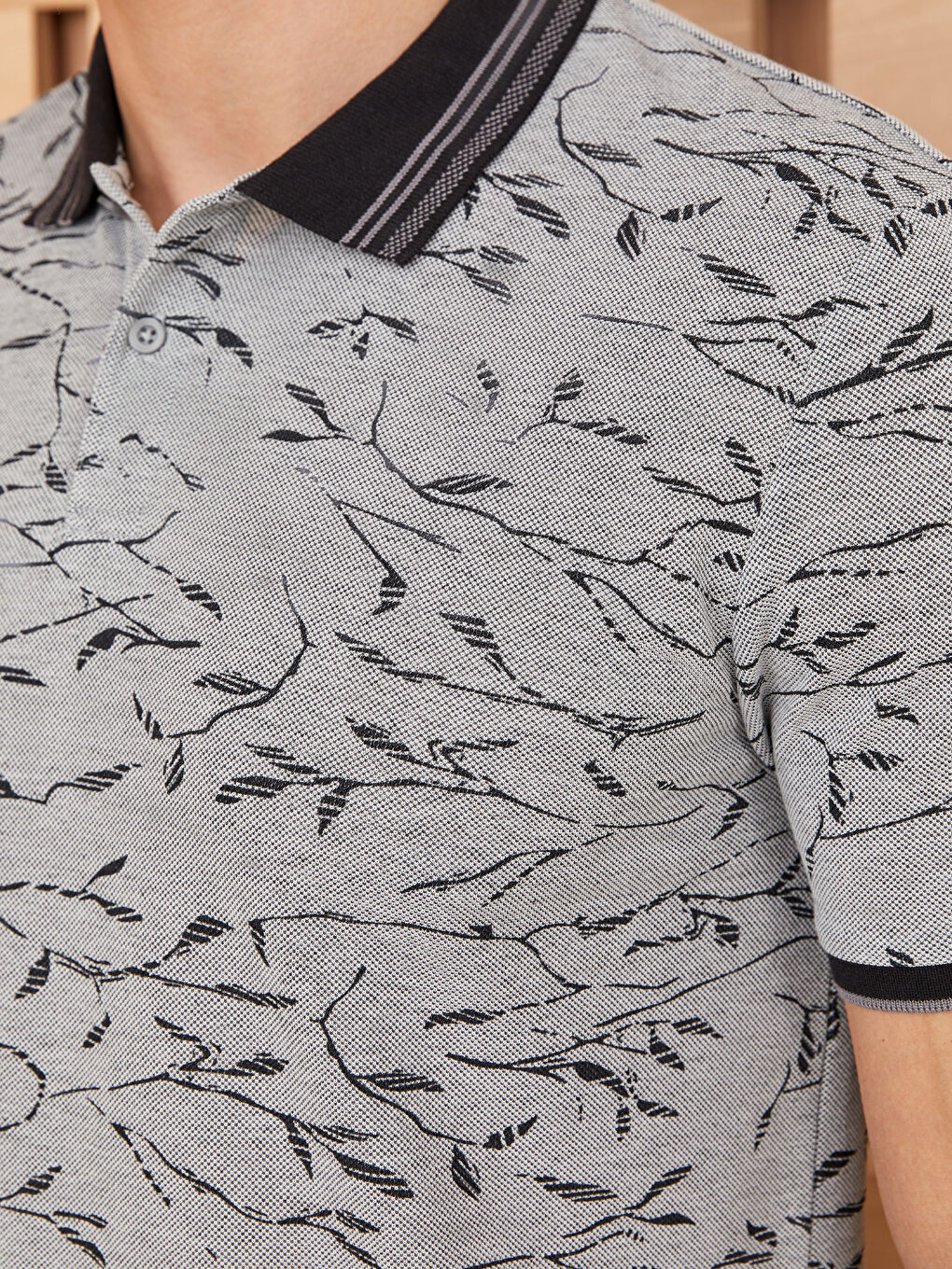 Polo Neck Short Sleeve Patterned Pike Men's T-shirt -S3CR28Z8-LQ9