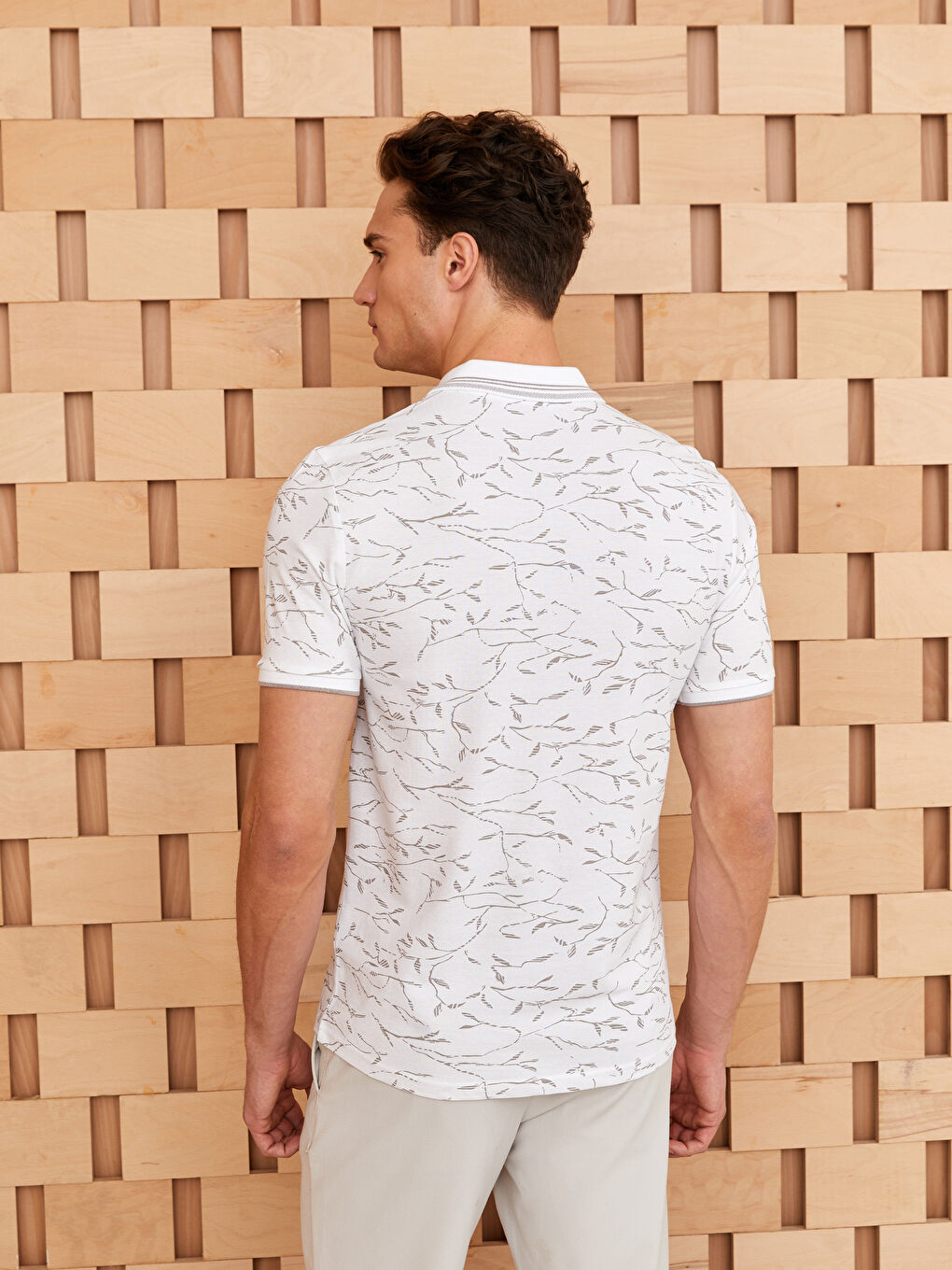 Polo Neck Short Sleeve Patterned Pike Men's T-shirt -S3CR28Z8-LU7