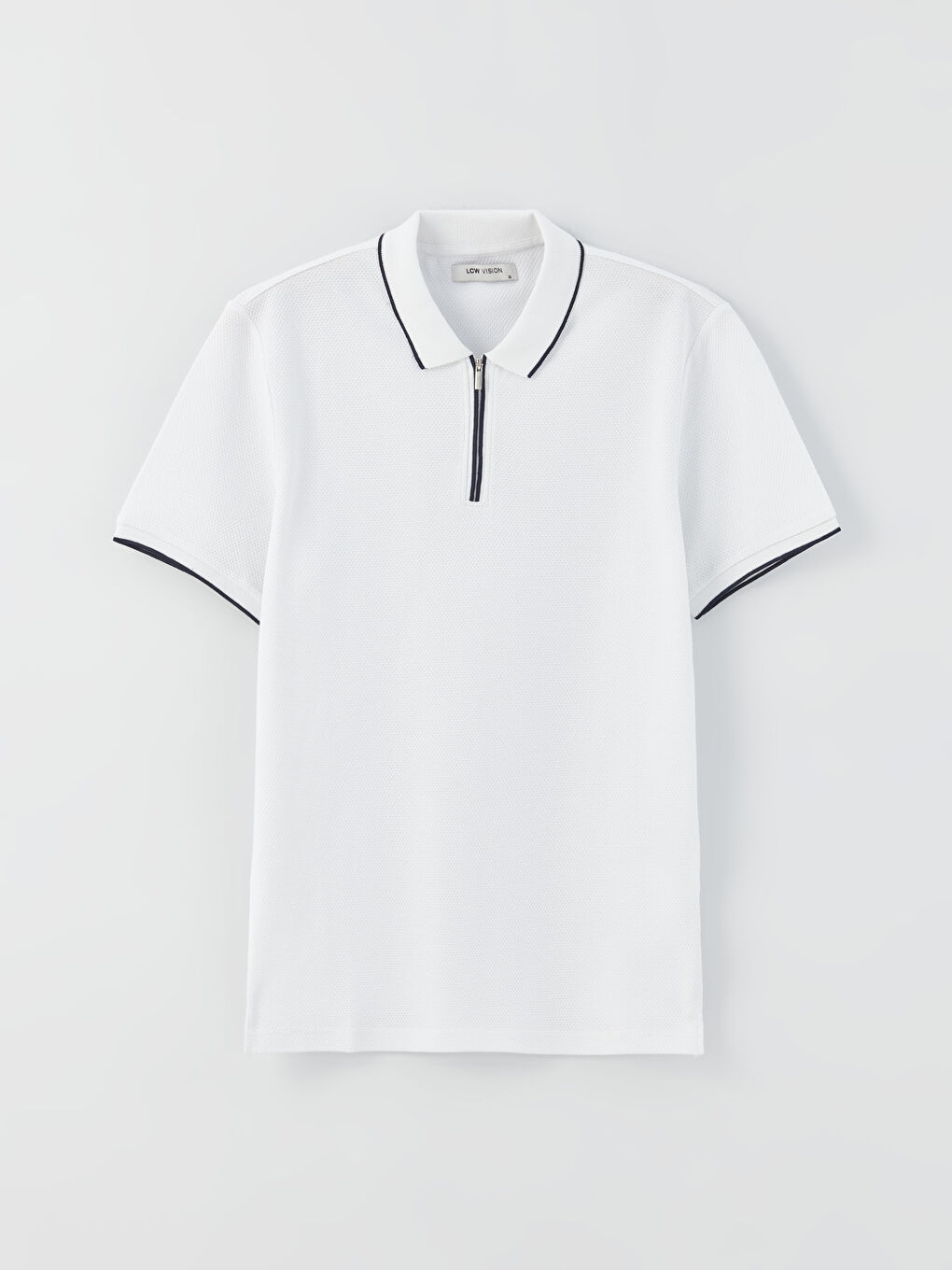 Beyaz Polo Yaka Kısa Kollu Erkek Tişört-5