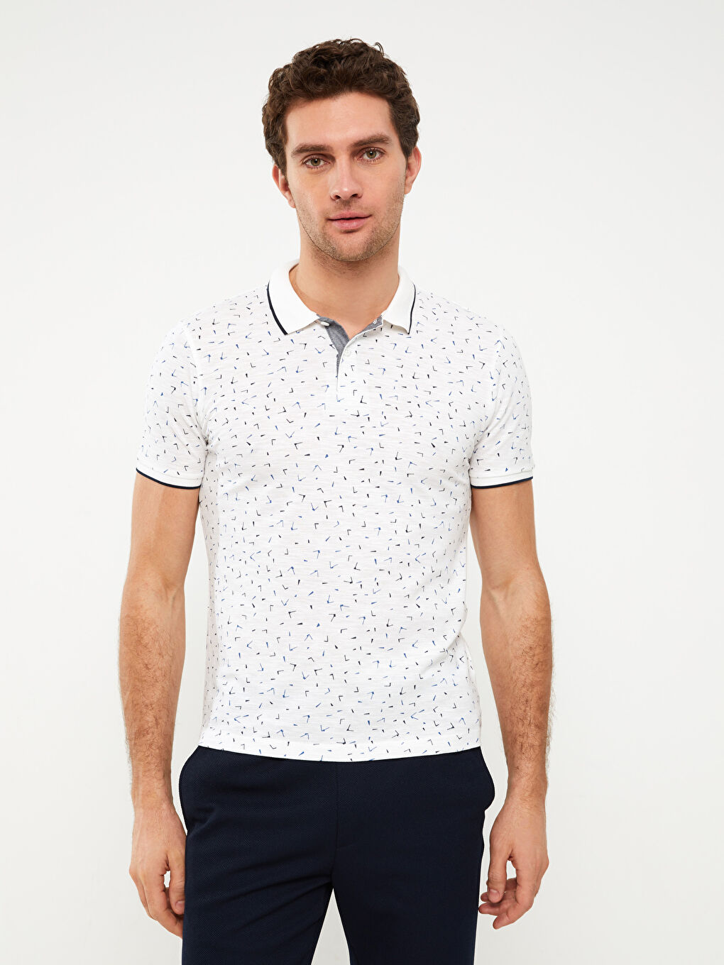 Polo Neck Short Sleeve Patterned Pique Men's T-Shirt
